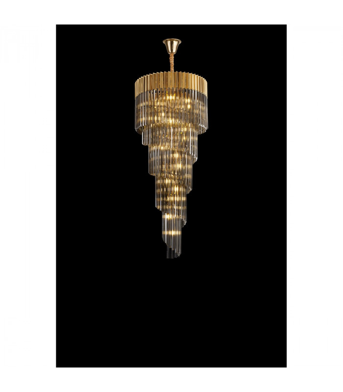 Poland Ceiling Pendant Round 5 Tier 23 Light E14 Brass Smoke Sculpted Glass-3