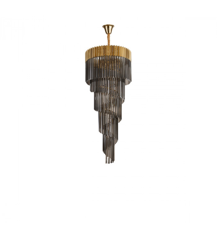 Poland Ceiling Pendant Round 5 Tier 23 Light E14 Brass Smoke Sculpted Glass-4