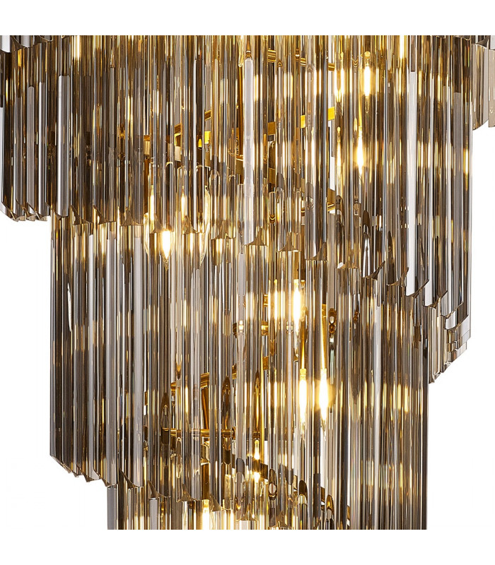 Poland Ceiling Pendant Round 5 Tier 23 Light E14 Brass Smoke Sculpted Glass-7