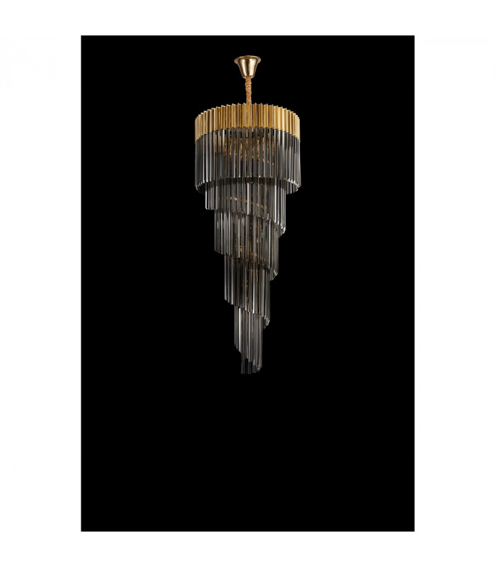 Poland Ceiling Pendant Round 5 Tier 23 Light E14 Brass Smoke Sculpted Glass-8
