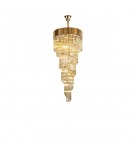 Poland Ceiling Pendant Round 5 Tier 23 Light E14 Brass Cognac Sculpted Glass-1
