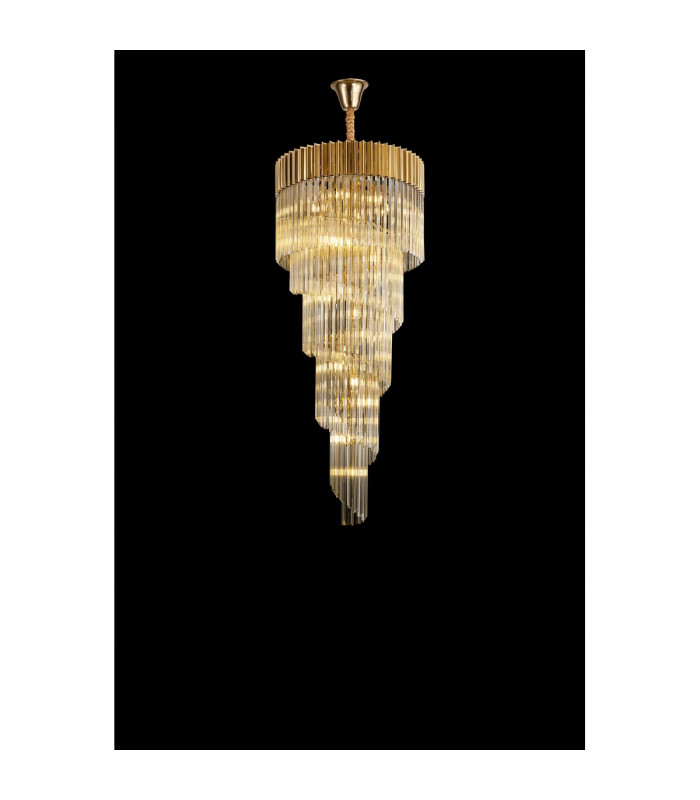 Poland Ceiling Pendant Round 5 Tier 23 Light E14 Brass Cognac Sculpted Glass-3