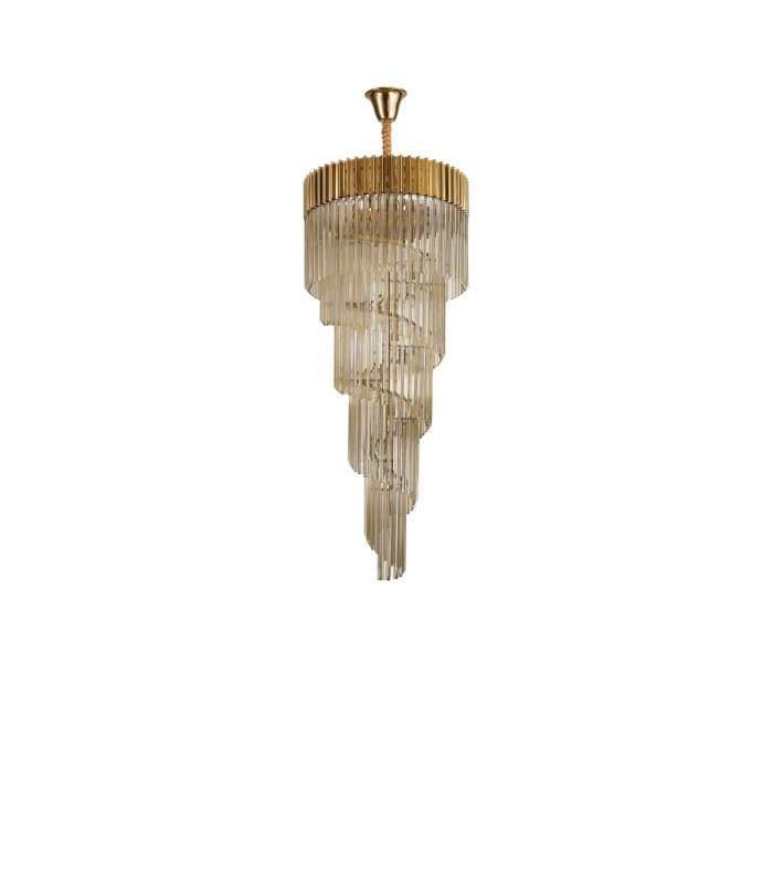 Poland Ceiling Pendant Round 5 Tier 23 Light E14 Brass Cognac Sculpted Glass-4