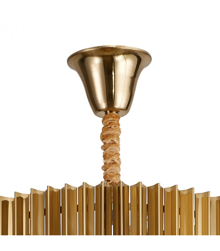 Poland Ceiling Pendant Round 5 Tier 23 Light E14 Brass Cognac Sculpted Glass-5