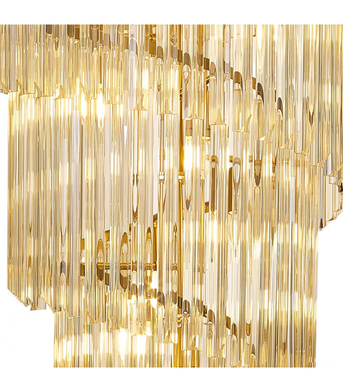 Poland Ceiling Pendant Round 5 Tier 23 Light E14 Brass Cognac Sculpted Glass-7