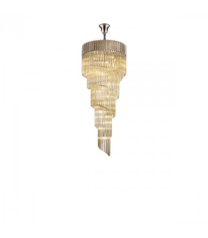 Poland Ceiling Pendant Round 5 Tier 23 Light E14 Polished Nickel Cognac Sculpted Glass-1