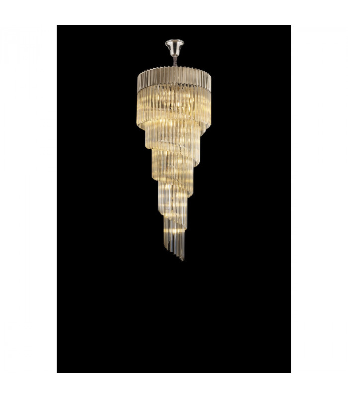 Poland Ceiling Pendant Round 5 Tier 23 Light E14 Polished Nickel Cognac Sculpted Glass-3