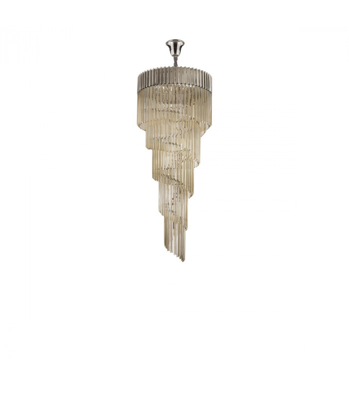 Poland Ceiling Pendant Round 5 Tier 23 Light E14 Polished Nickel Cognac Sculpted Glass-4