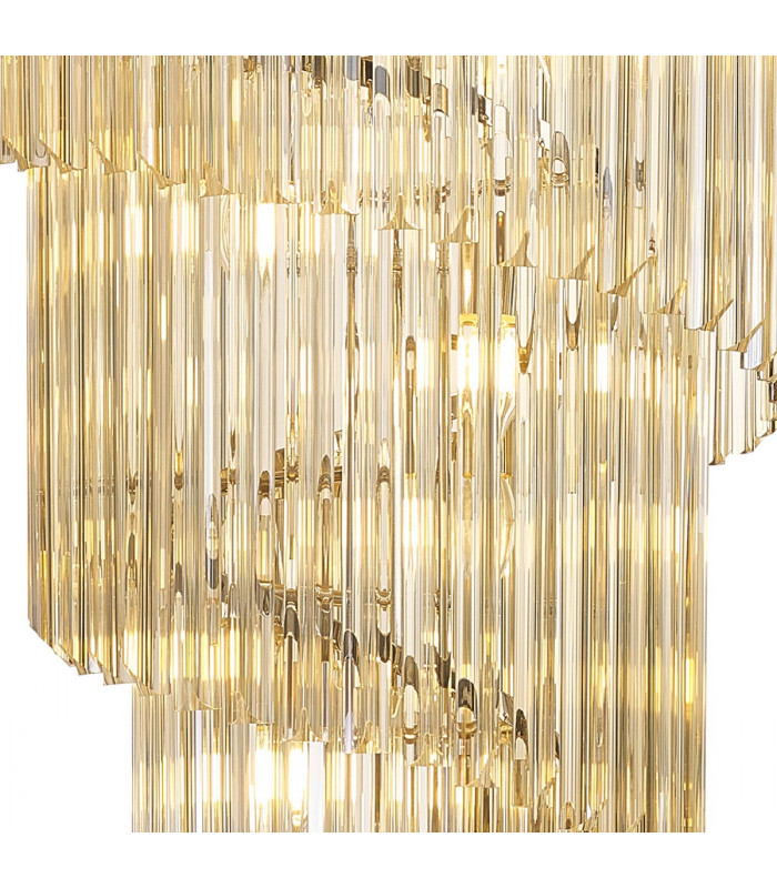 Poland Ceiling Pendant Round 5 Tier 23 Light E14 Polished Nickel Cognac Sculpted Glass-7