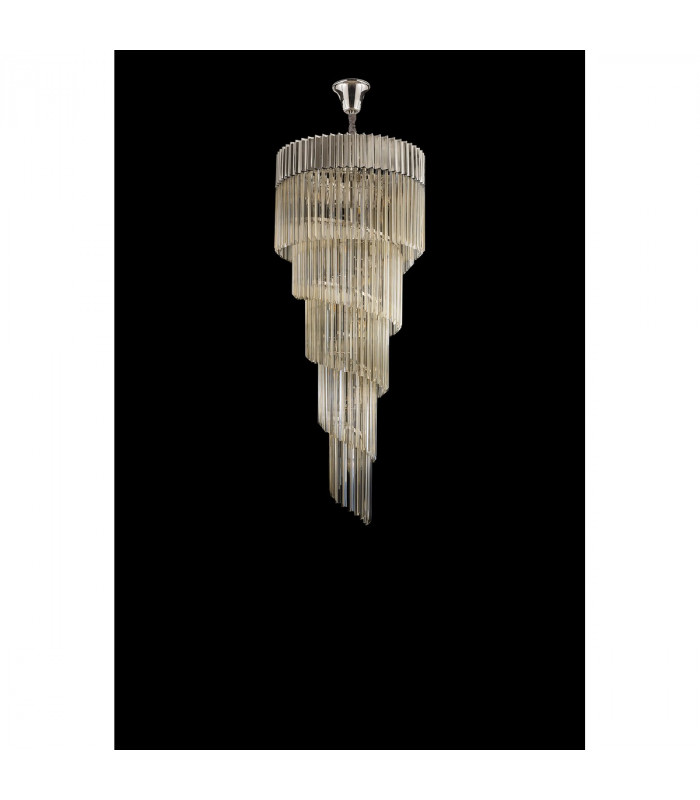 Poland Ceiling Pendant Round 5 Tier 23 Light E14 Polished Nickel Cognac Sculpted Glass-8