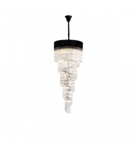Poland Ceiling Pendant Round 5 Tier 23 Light E14 Matt Black Clear Sculpted Glass Item Weight: 56.2kg-1