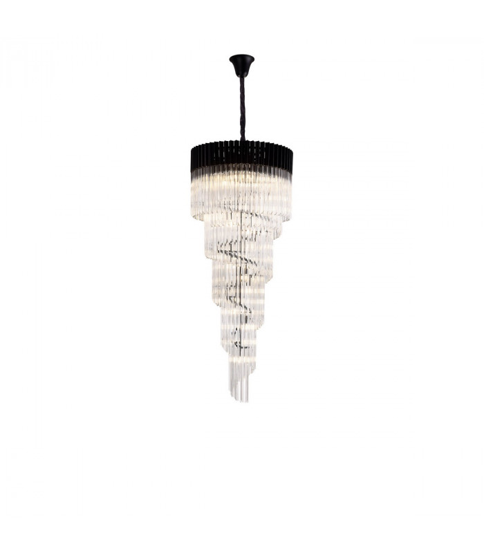 Poland Ceiling Pendant Round 5 Tier 23 Light E14 Matt Black Clear Sculpted Glass Item Weight: 56.2kg-1