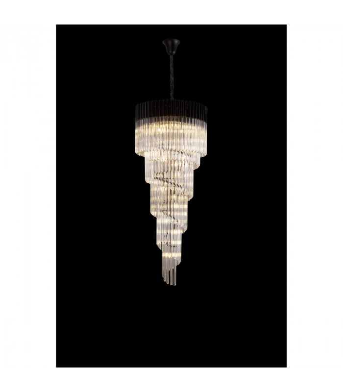 Poland Ceiling Pendant Round 5 Tier 23 Light E14 Matt Black Clear Sculpted Glass Item Weight: 56.2kg-3