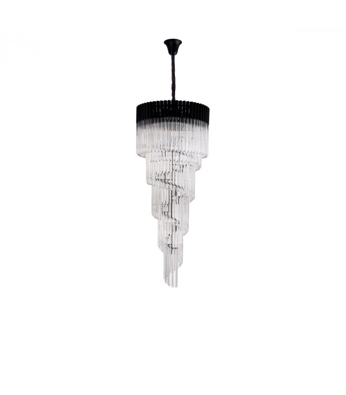 Poland Ceiling Pendant Round 5 Tier 23 Light E14 Matt Black Clear Sculpted Glass Item Weight: 56.2kg-4