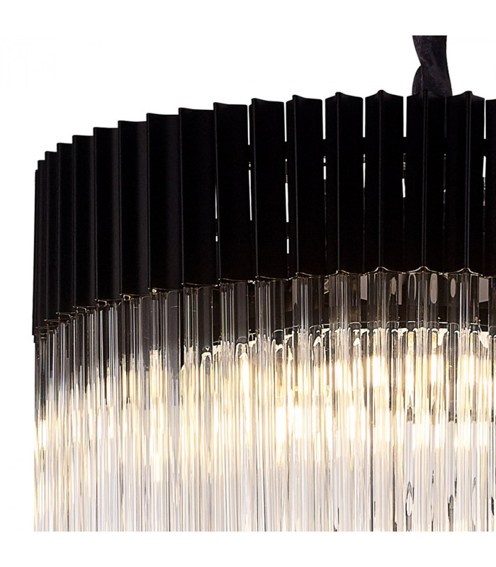 Poland Ceiling Pendant Round 5 Tier 23 Light E14 Matt Black Clear Sculpted Glass Item Weight: 56.2kg-6