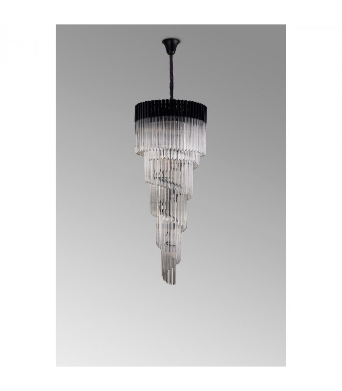 Poland Ceiling Pendant Round 5 Tier 23 Light E14 Matt Black Clear Sculpted Glass Item Weight: 56.2kg-8