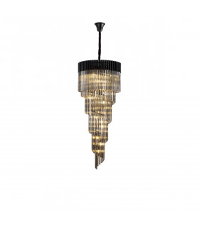 Poland Ceiling Pendant Round 5 Tier 23 Light E14 Matt Black Smoke Sculpted Glass-1
