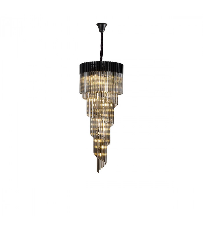 Poland Ceiling Pendant Round 5 Tier 23 Light E14 Matt Black Smoke Sculpted Glass-1