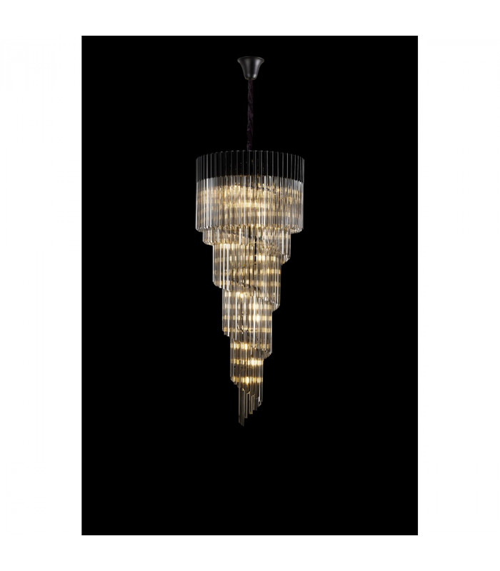 Poland Ceiling Pendant Round 5 Tier 23 Light E14 Matt Black Smoke Sculpted Glass-3