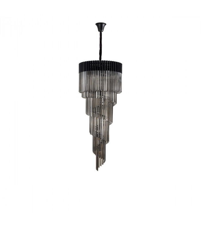 Poland Ceiling Pendant Round 5 Tier 23 Light E14 Matt Black Smoke Sculpted Glass-4