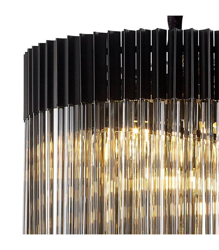 Poland Ceiling Pendant Round 5 Tier 23 Light E14 Matt Black Smoke Sculpted Glass-6