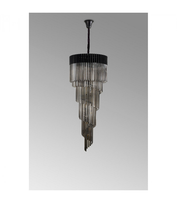 Poland Ceiling Pendant Round 5 Tier 23 Light E14 Matt Black Smoke Sculpted Glass-8