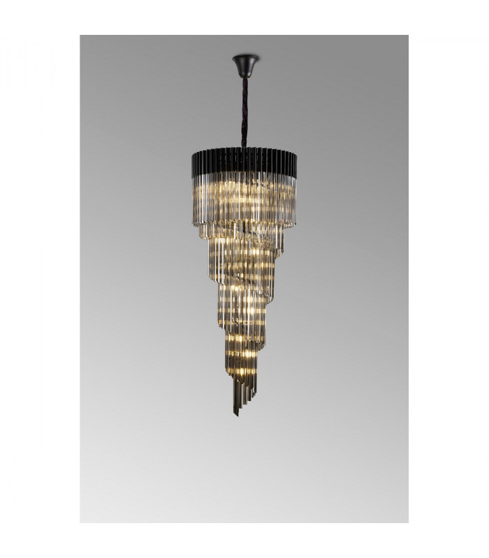 Poland Ceiling Pendant Round 5 Tier 23 Light E14 Matt Black Smoke Sculpted Glass-9