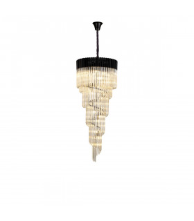Poland Ceiling Pendant Round 5 Tier 23 Light E14 Matt Black Cognac Sculpted Glass-1
