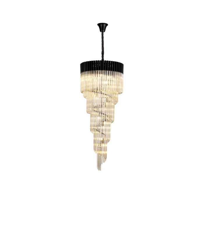 Poland Ceiling Pendant Round 5 Tier 23 Light E14 Matt Black Cognac Sculpted Glass-1