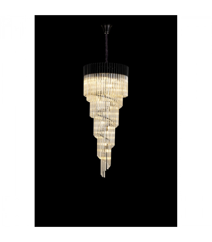 Poland Ceiling Pendant Round 5 Tier 23 Light E14 Matt Black Cognac Sculpted Glass-3