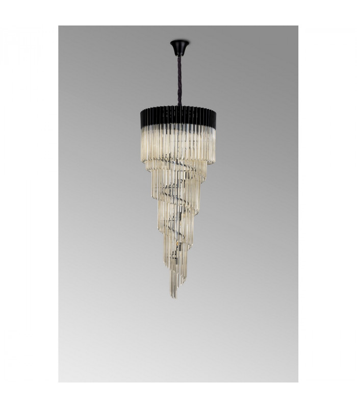 Poland Ceiling Pendant Round 5 Tier 23 Light E14 Matt Black Cognac Sculpted Glass-8