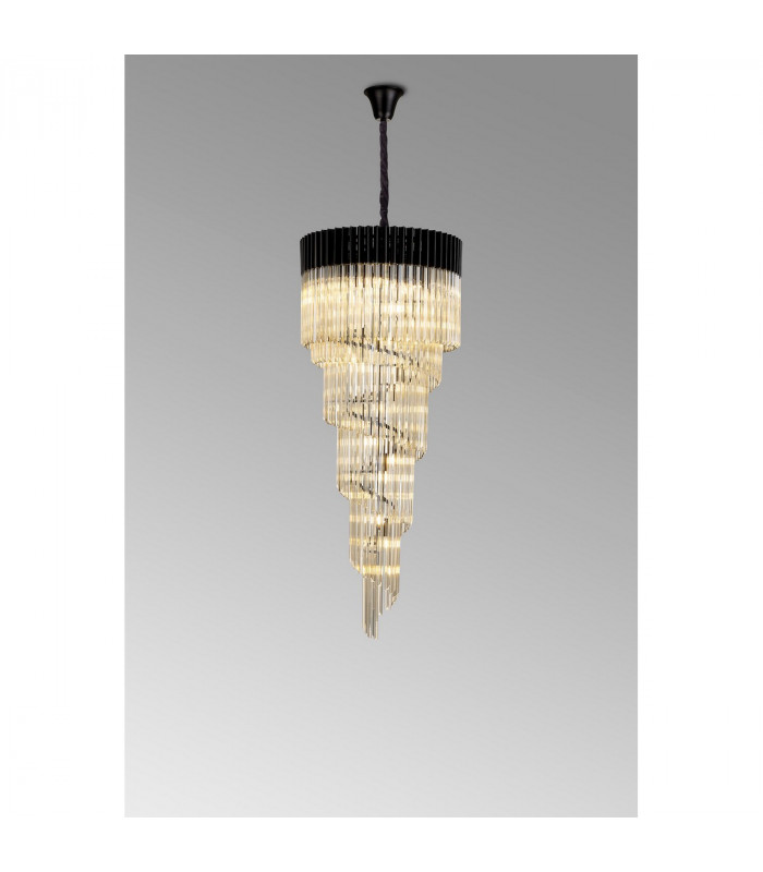 Poland Ceiling Pendant Round 5 Tier 23 Light E14 Matt Black Cognac Sculpted Glass-9