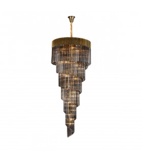 Poland Ceiling Pendant Round 7 Tier 31 Light E14 Brass Smoke Sculpted Glass-1