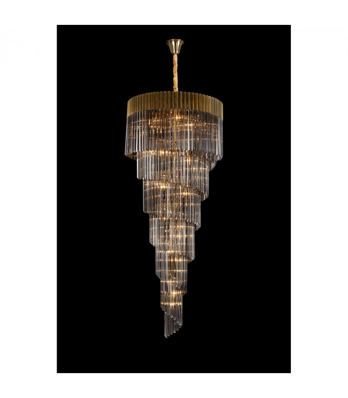 Poland Ceiling Pendant Round 7 Tier 31 Light E14 Brass Smoke Sculpted Glass-3