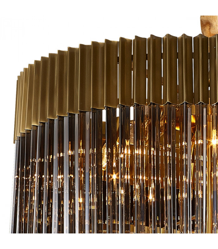 Poland Ceiling Pendant Round 7 Tier 31 Light E14 Brass Smoke Sculpted Glass-6