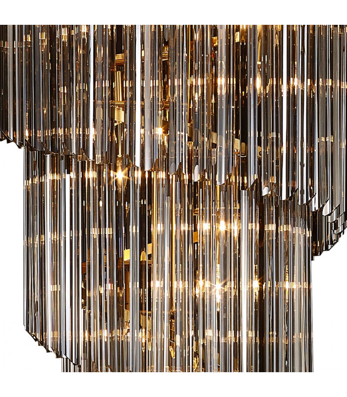 Poland Ceiling Pendant Round 7 Tier 31 Light E14 Brass Smoke Sculpted Glass-7