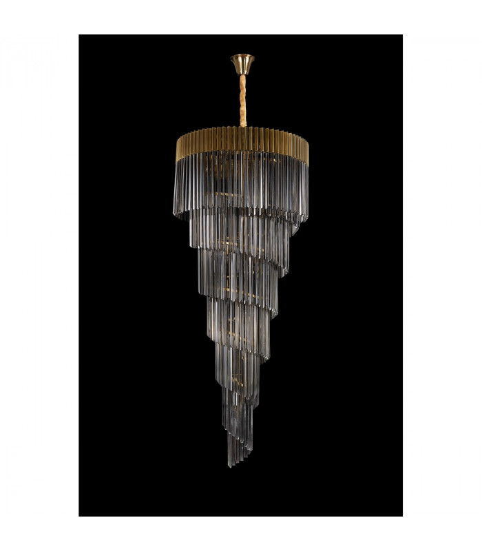 Poland Ceiling Pendant Round 7 Tier 31 Light E14 Brass Smoke Sculpted Glass-8