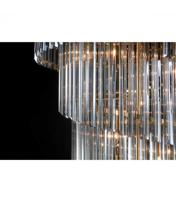 Poland Ceiling Pendant Round 7 Tier 31 Light E14 Brass Smoke Sculpted Glass-10