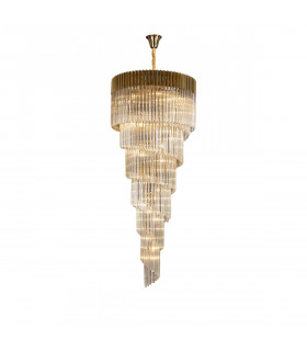 Poland Ceiling Pendant Round 7 Tier 31 Light E14 Brass Cognac Sculpted Glass-1
