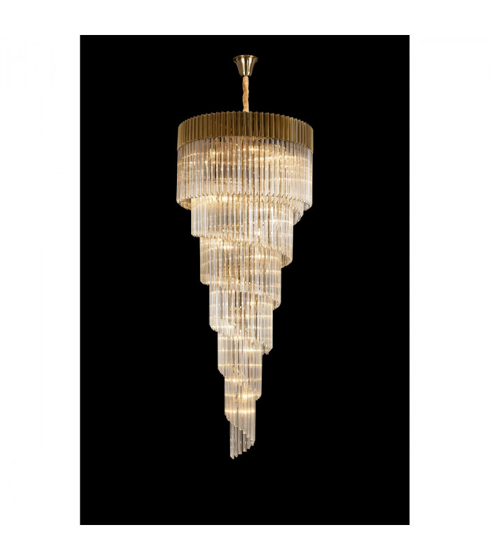 Poland Ceiling Pendant Round 7 Tier 31 Light E14 Brass Cognac Sculpted Glass-3