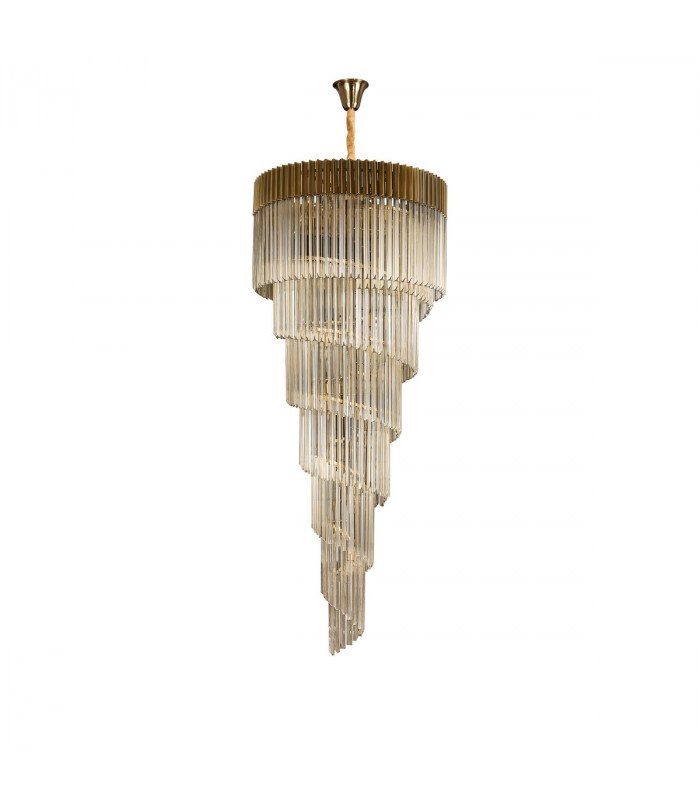 Poland Ceiling Pendant Round 7 Tier 31 Light E14 Brass Cognac Sculpted Glass-4