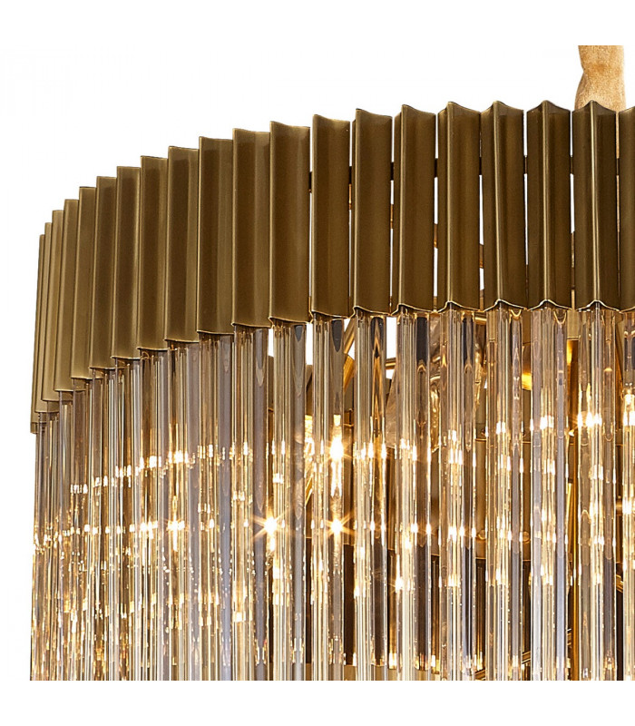 Poland Ceiling Pendant Round 7 Tier 31 Light E14 Brass Cognac Sculpted Glass-6