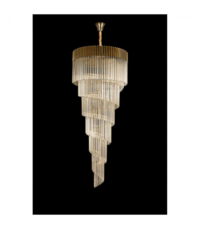 Poland Ceiling Pendant Round 7 Tier 31 Light E14 Brass Cognac Sculpted Glass-8