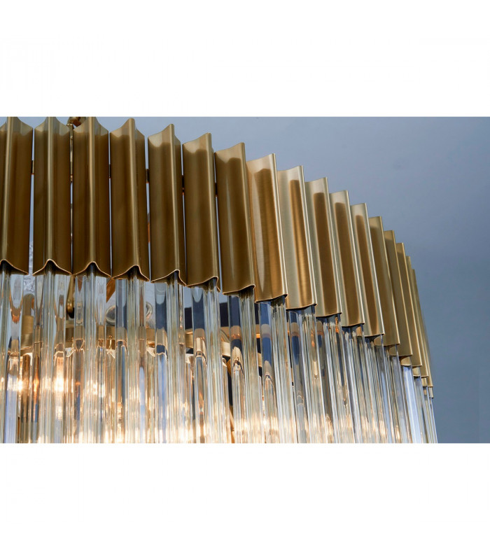 Poland Ceiling Pendant Round 7 Tier 31 Light E14 Brass Cognac Sculpted Glass-9