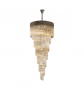 Poland Ceiling Pendant Round 7 Tier 31 Light E14 Polished Nickel Cognac Sculpted Glass-1