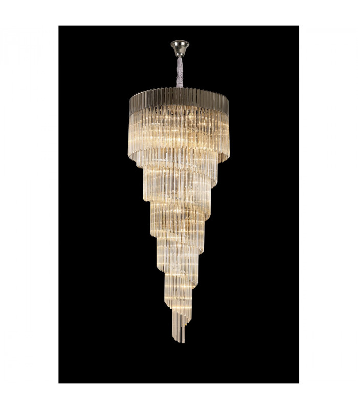 Poland Ceiling Pendant Round 7 Tier 31 Light E14 Polished Nickel Cognac Sculpted Glass-3