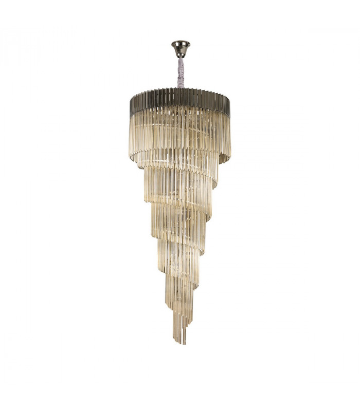 Poland Ceiling Pendant Round 7 Tier 31 Light E14 Polished Nickel Cognac Sculpted Glass-4