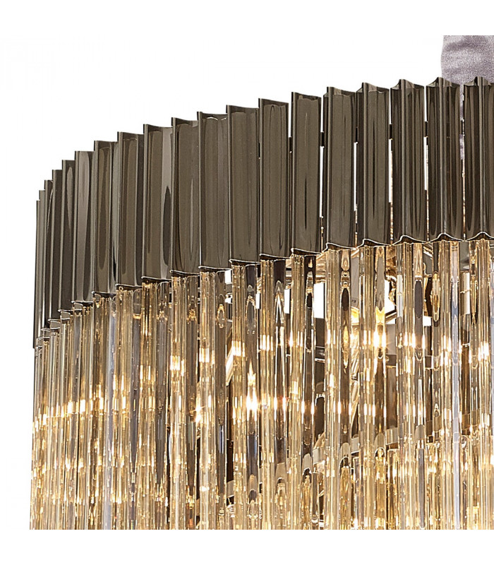 Poland Ceiling Pendant Round 7 Tier 31 Light E14 Polished Nickel Cognac Sculpted Glass-6