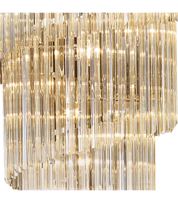 Poland Ceiling Pendant Round 7 Tier 31 Light E14 Polished Nickel Cognac Sculpted Glass-7