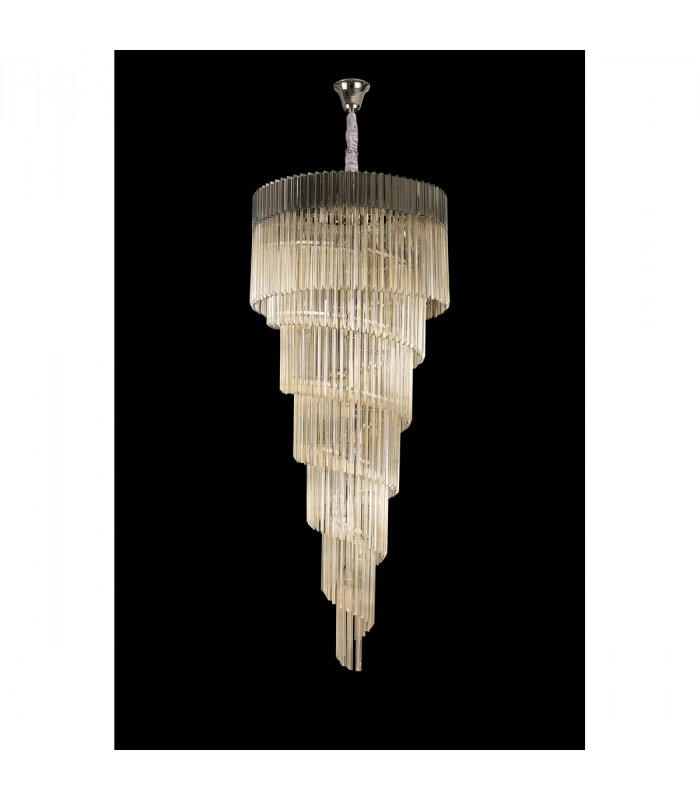 Poland Ceiling Pendant Round 7 Tier 31 Light E14 Polished Nickel Cognac Sculpted Glass-8